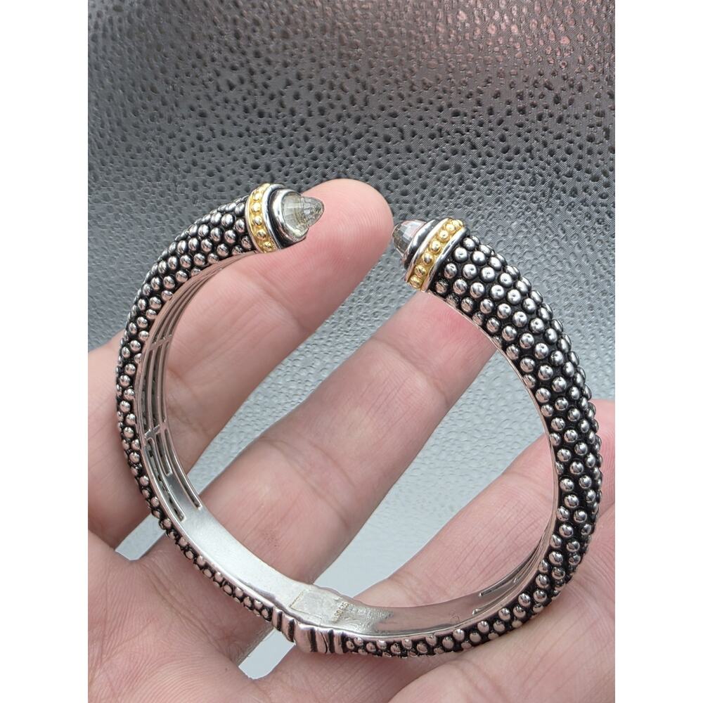 DSMK 925 STERLING SILVER 2 TONE CUFF BRACELET CZ